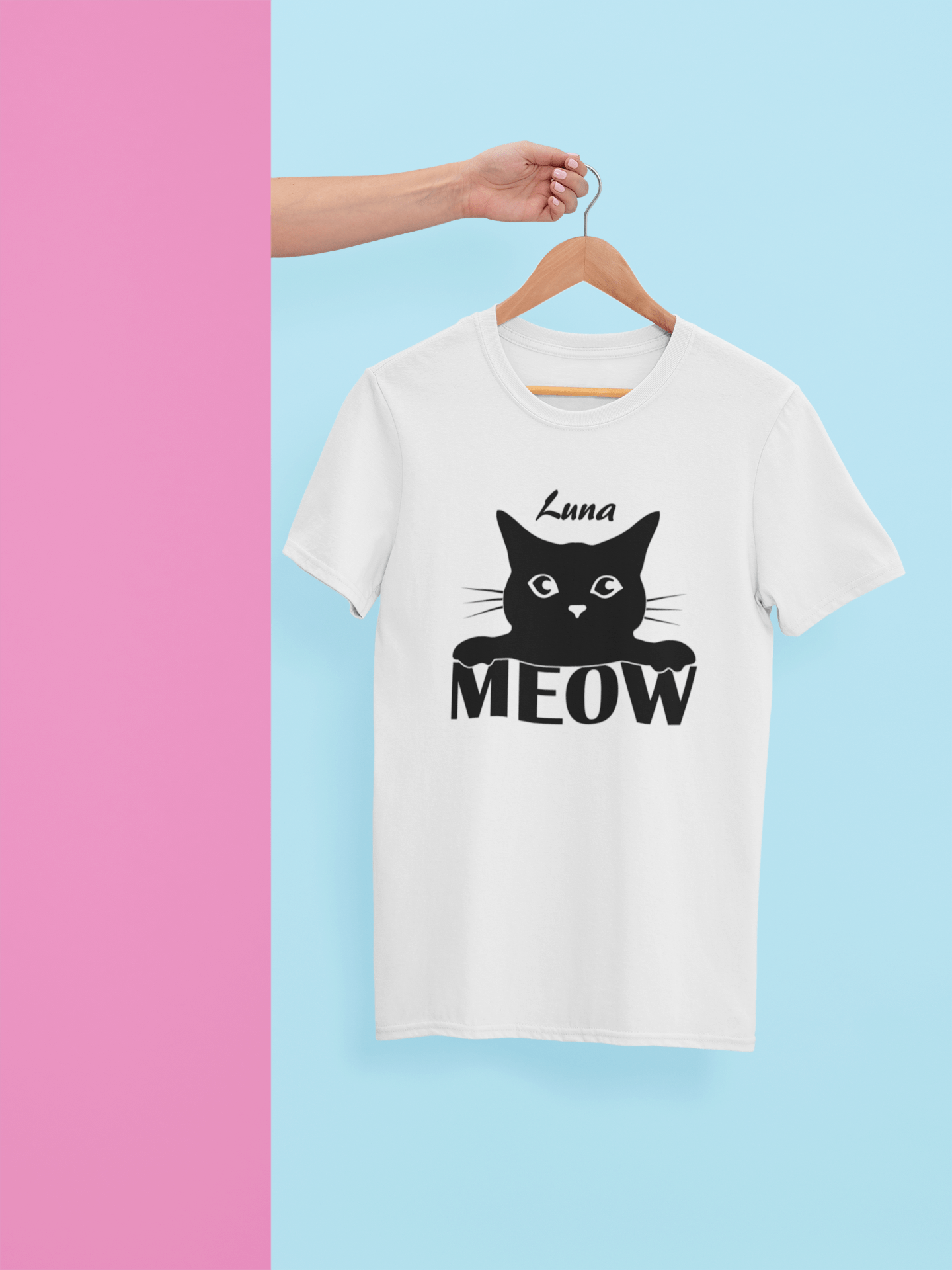 T- Shirt für Katzenliebhaber "MEOW" - Personaliserter Name