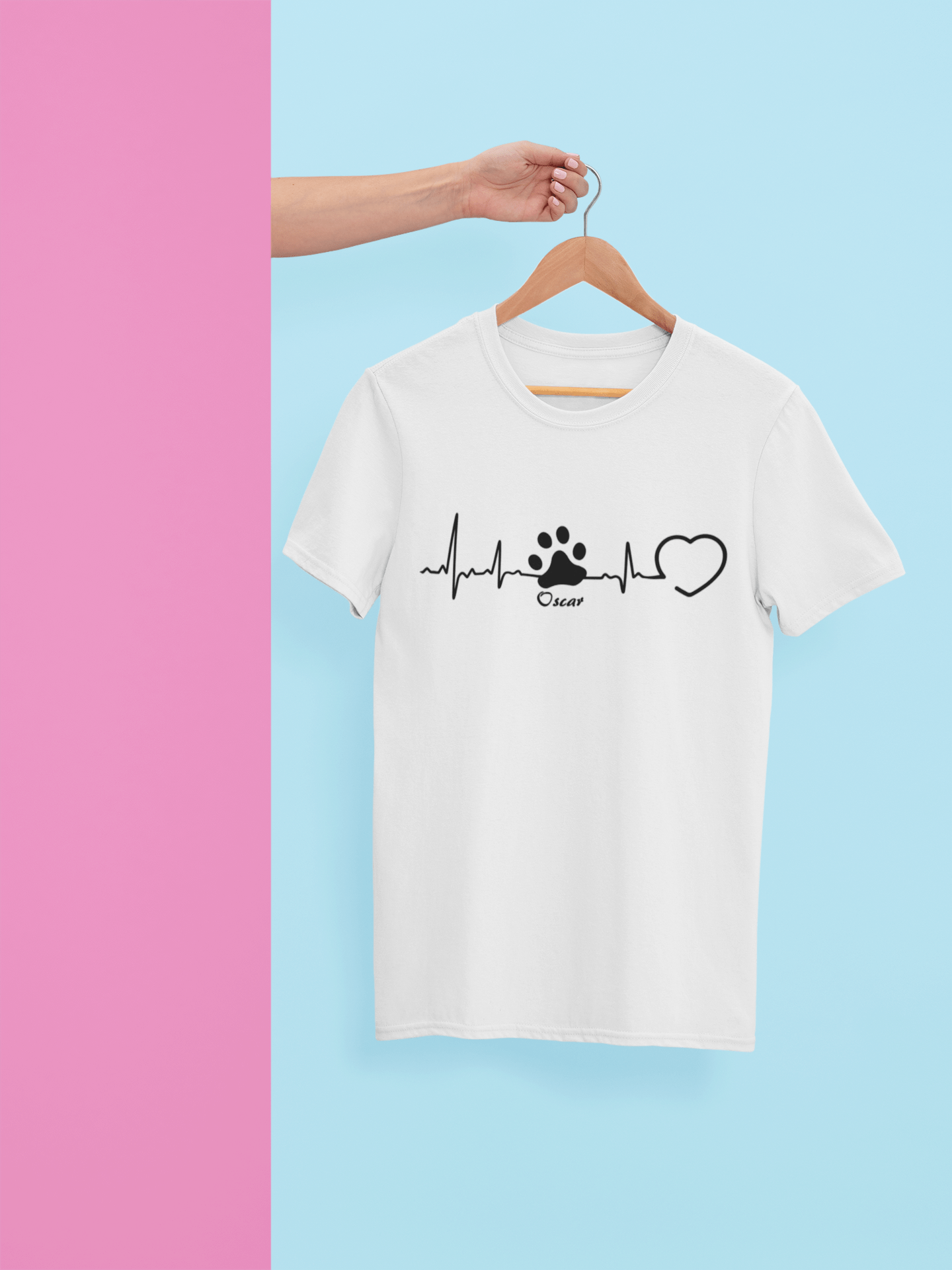 T- Shirt für Hundeliebhaber Herzschlag "Hundepfote" - Personaliserter Name